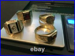 Gold Vintage Solid 9k Men's Rings with gems, Onyx, Ruby, Size W, Hallmarked