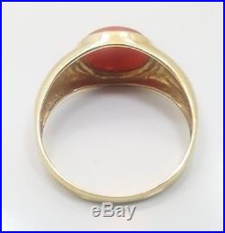 Great Unique Vintage 14k Yellow Gold Mens Carnelian Ring Size 11.5