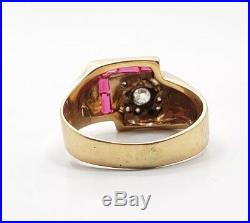 Great Vintage Art Deco Mens 14k Yellow Gold Diamond Ruby Ring Size 10.25