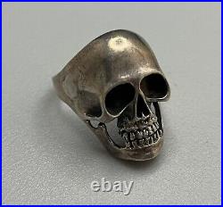 Great Vintage Men's. 925 Solid Sterling Silver Skull Bikers Ring s14 17.5g