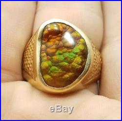 Great Vintage Mens 14k Yellow Gold Fire Agate Detailed Ring Size 11.5