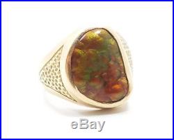 Great Vintage Mens 14k Yellow Gold Fire Agate Detailed Ring Size 11.5