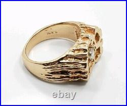 Great Vintage Mens 14k Yellow Gold Heavy Diamond Nugget Men's Ring Size 7.75