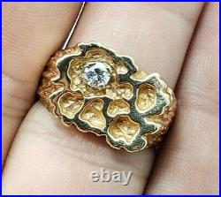 Great Vintage Mens 14k Yellow Gold Heavy Diamond Nugget Men's Ring Size 7.75
