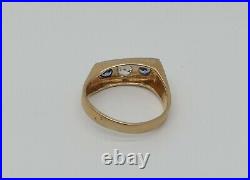Groovy 60's Vintage Men's Asymmetrical 14k Ring With 2 Sapphires and a Diamond
