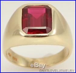 HEAVY 8.4 GRAM Vintage LARGE 7ct Emerald Cut Ruby 10k Solid Gold Men's Ring