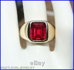 HEAVY 8.4 GRAM Vintage LARGE 7ct Emerald Cut Ruby 10k Solid Gold Men's Ring