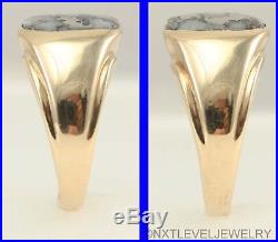 HEAVY 9.9 GRAM Vintage 1940's RARE Silver in Quartz 10k Solid Gold Men's Ring