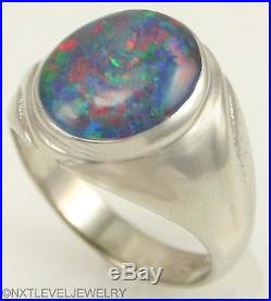 HEAVY 9+ GRAM Vintage 1950's RAINBOW Natural Opal 10k Solid White Gold Mens Ring