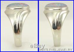 HEAVY 9+ GRAM Vintage 1950's RAINBOW Natural Opal 10k Solid White Gold Mens Ring