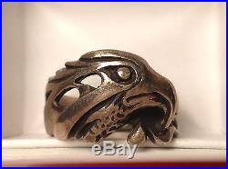 HEAVY STERLING Men's NATIVE AMERICAN EAGLE RING vintage SIGNED DE size 10