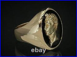HEAVY Vintage 14k Rose Gold Julius Caesar Cameo Mens Ring 23.7g i11406