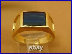 HEAVY Vintage Iridescent Blue Stone Engravable Men's Ring 10K YG Size 8