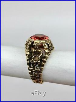HUGE Vintage STRELL Padparadscha Sapphire Figural 14K Gold Mens Ring Size 11.25