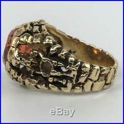 HUGE Vintage STRELL Padparadscha Sapphire Figural 14K Gold Mens Ring Size 11.25