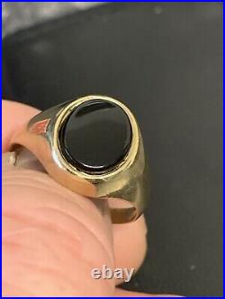 Hallmarked 9ct Gold Vintage Mens Oval Black Onyx Signet Ring 3.9g Size U1/2