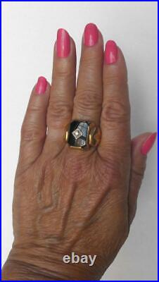 Handsome Mens Vintage 10k Gold Black Onyx Diamond Ring LARGE HEAVY 9 gr Sz 9.25