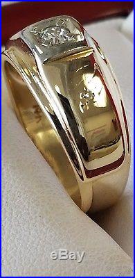 Handsome Vintage 14k Yellow Gold Natural. 20ct Diamond Mens Gents Ring 5.0g