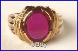 Handsome Vintage MENS 10K Yellow Gold 5.00 Ct Ruby RingLow ProfileSize 9.5