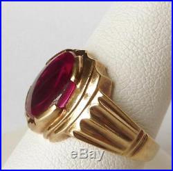 Handsome Vintage MENS 10K Yellow Gold 5.00 Ct Ruby RingLow ProfileSize 9.5