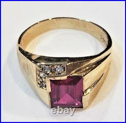 Handsome Vintage Ruby Diamond 14K Gold Ring Men's Designer Signed 7 Grams