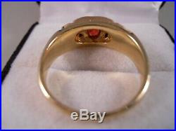 Heavy 8.22g Mens Vintage 10k Yellow Gold Garnet Diamond Art Deco Victorian Ring