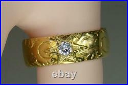 Heavy Antique Victorian Art Nouveau 18K Gold Diamond Mens Star Band Ring 1896 11