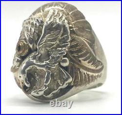 Heavy Men's Flying Eagle Sterling Silver Statement Ring Antique Vintage Size 12