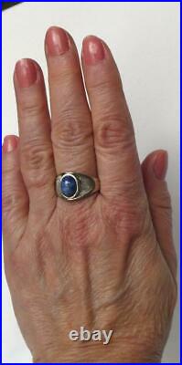 Heavy Mens Vintage 14k White Gold Blue Star Sapphire Solitaire Ring 8.8g Sz 9.75