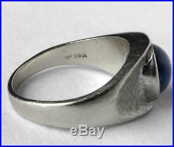 Heavy Mens Vintage 14k White Gold Genuine Blue Star Sapphire Ring 8.8g Sz 9.75