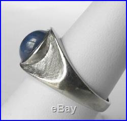 Heavy Mens Vintage 14k White Gold Genuine Blue Star Sapphire Ring 8.8g Sz 9.75
