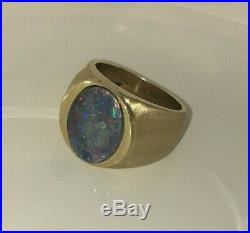 Heavy Vintage 14K Gold Ring 26 GRAMS Opal Doublet Oval Shaped Men Women SIZE 7