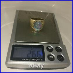 Heavy Vintage 14K Gold Ring 26 GRAMS Opal Doublet Oval Shaped Men Women SIZE 7
