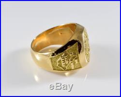 Heavy Vintage 18K Yellow Gold Men's Desert Storm Ring Size 10 3/4