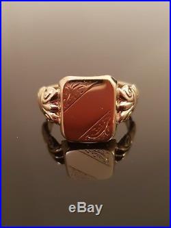 Heavy Vintage 9ct Gold Mens Decorative Signet Ring Sz X1/2 #260