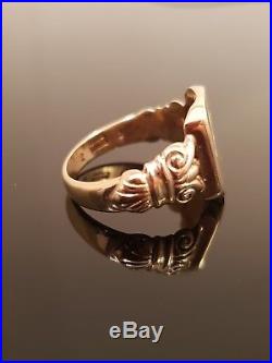 Heavy Vintage 9ct Gold Mens Decorative Signet Ring Sz X1/2 #260