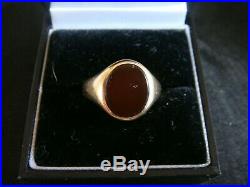 Heavy Vintage Mans Carnelian & Solid 9ct Gold Signet Ring Size L 5.3 Grams