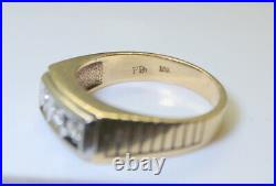 Heavy Vintage Men's 10K Gold 3 Stone. 15 Ct TW Diamond Ring, Size 11