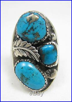 Heavy Vintage Navajo Morenci Turquoise Nugget Mens Ring Sz 10.5 23.6g
