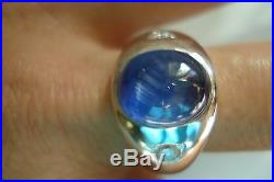 Huge GIA certified mens vtg 14k gold diamond untreat blue star sapphire ringSz9