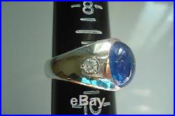 Huge GIA certified mens vtg 14k gold diamond untreat blue star sapphire ringSz9