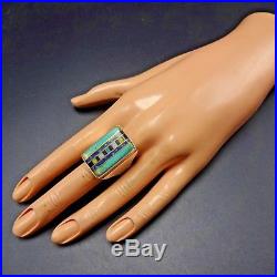 Huge Vintage NAVAJO Sterling Silver LAPIS TURQUOISE Inlay Man's RING size 11.75
