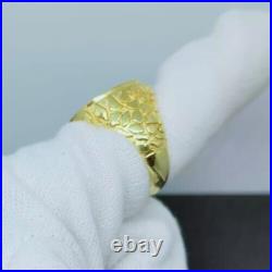Indian Head 14k Gold Plated Coin Men's Nugget Engagement Antique Ring 925 Silver