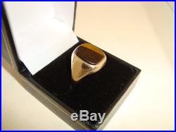 LOVELY VINTAGE MENS LARGE 9CT GOLD TIGERS EYE SIGNET RING UK-X boxed hallmarked