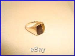 LOVELY VINTAGE MENS LARGE 9CT GOLD TIGERS EYE SIGNET RING UK-X boxed hallmarked