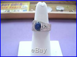 LQQK Vntg Men's Signet Ring with Star Sapphire & Diamond 14K White Gold sz 6.5