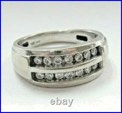 L@@K Vntg Solid 14K White Gold Sparkly 0.56ctw Diamond Signet Ring sz 10.25 MEN