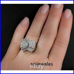 Lab-Created 3CT Trillion & Baguette Diamond 14K White Gold FN Men's Vintage Ring