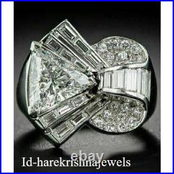 Lab-Created 3CT Trillion & Baguette Diamond Men's Vintage Ring 14K White Gold FN