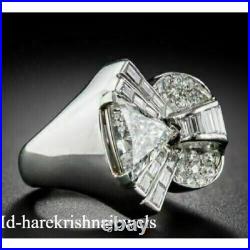 Lab-Created 3CT Trillion & Baguette Diamond Men's Vintage Ring 14K White Gold FN